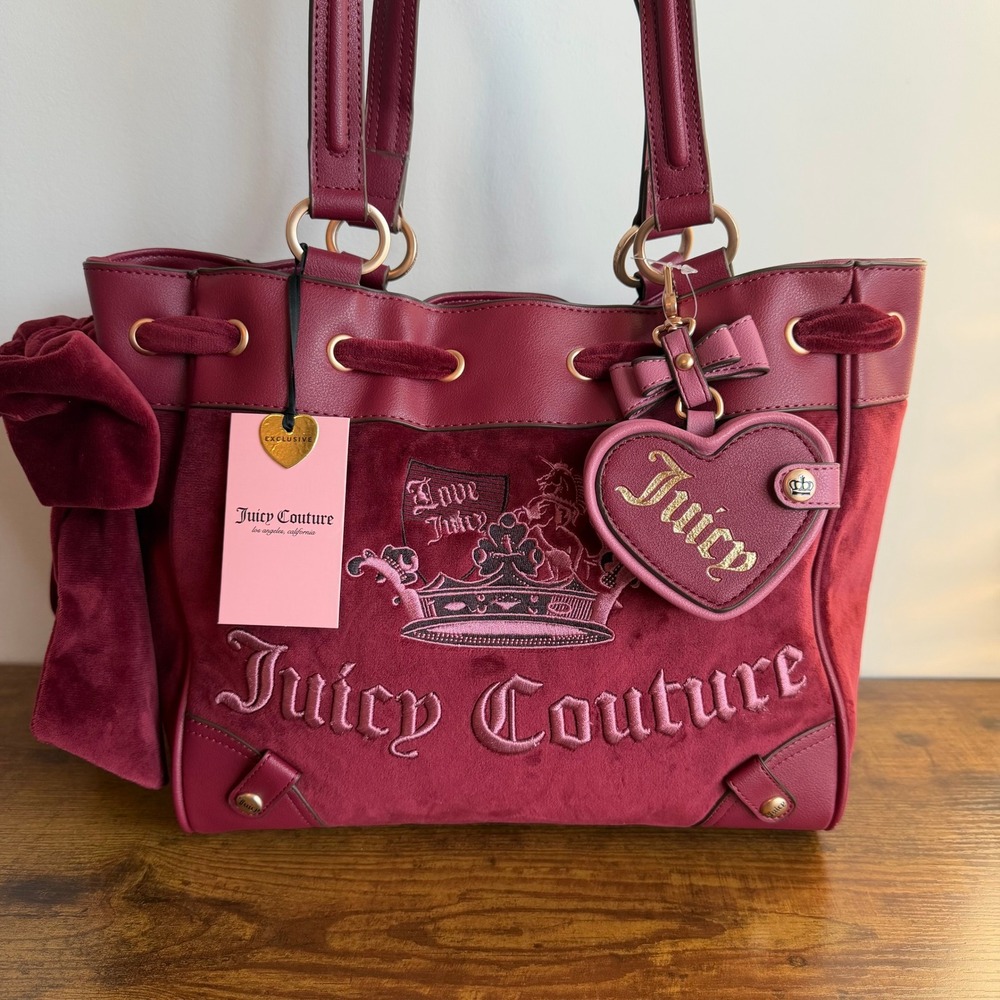 New Juicy Couture Juicy Crown Daydreamer Tote Shoulder Bag Cranberry Red